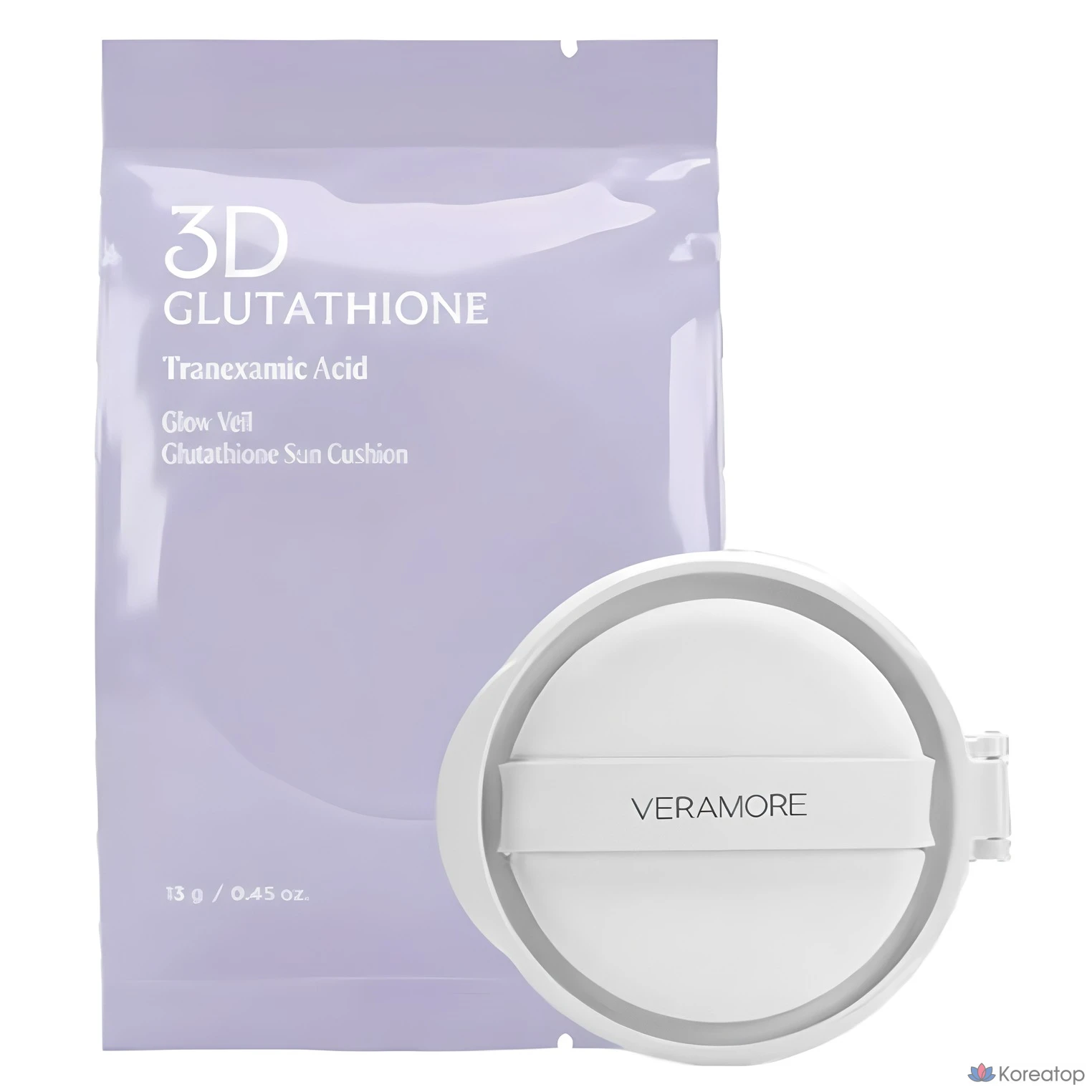 Кушон-база VERAMORE Glow Tone Up Purple Makeup Base Sun Cushion Refill SPF50+ PA++++, 13 г, 1 шт.