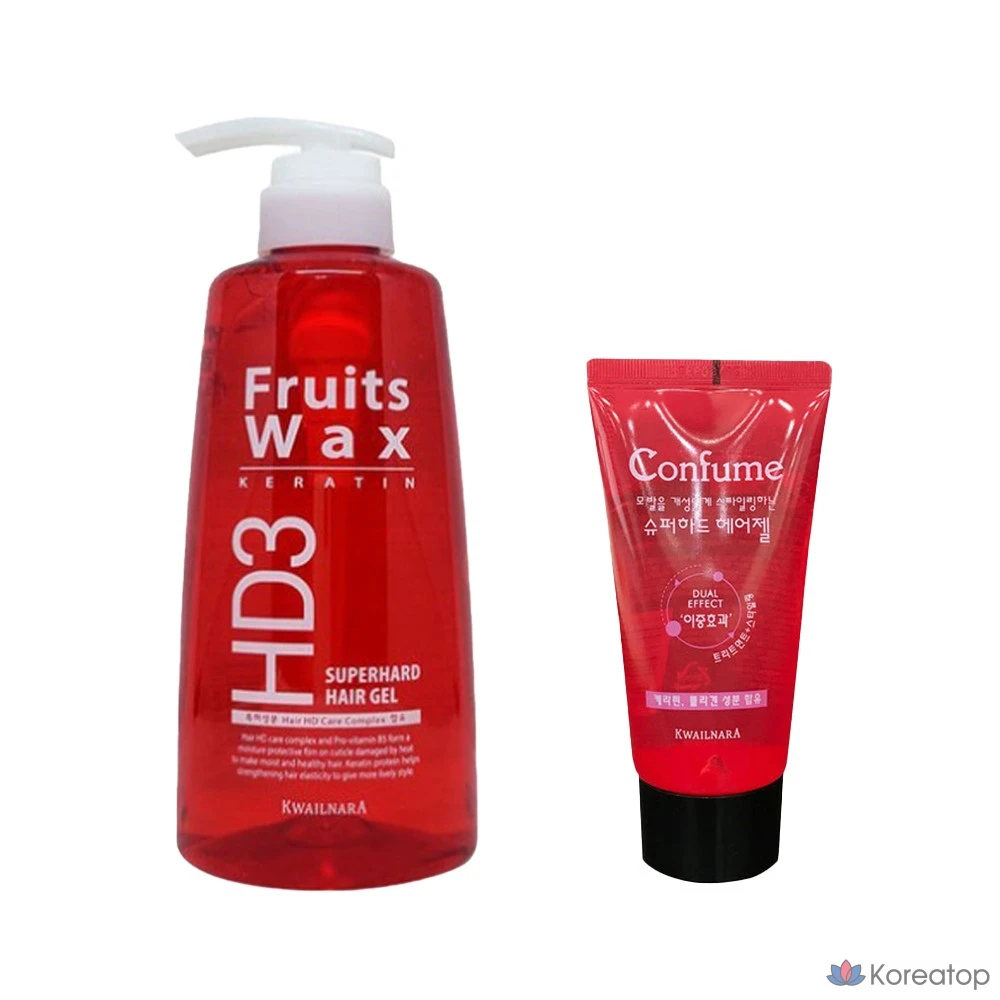 Гель для укладки волос KWAILNARA Fruit Wax Keratin Essence Super Hard, 500 г + 80 мл, 2 шт.