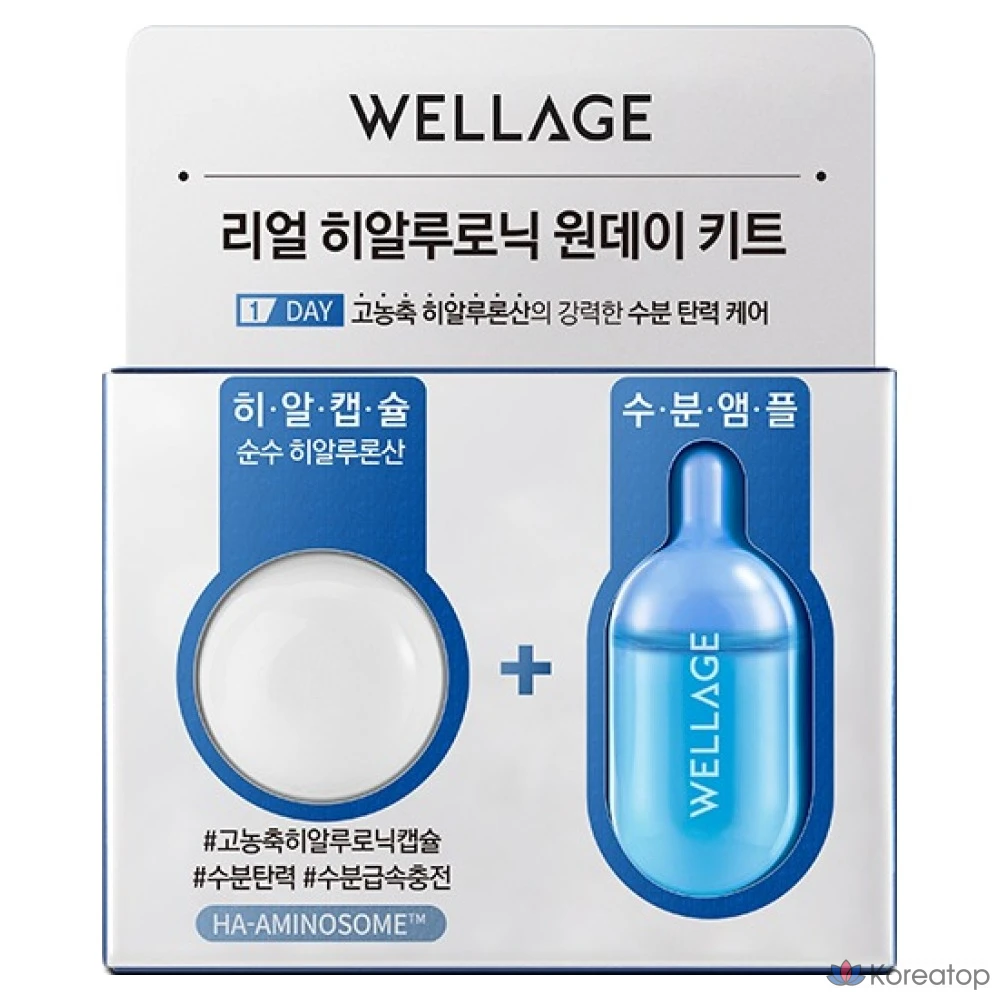 Набор для ухода WELLAGE Real Hyaluronic Capsule 10g + Ampoule 1ml One-Day Kit, 1 шт.