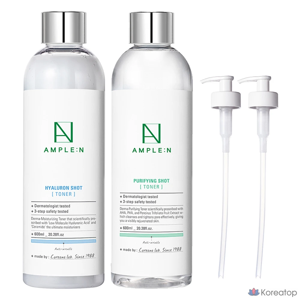 Тонер AMPLE:N Hyaluron Shot Toner + Purifying Shot Toner, 600 мл + 600 мл + помпа, 1 шт.