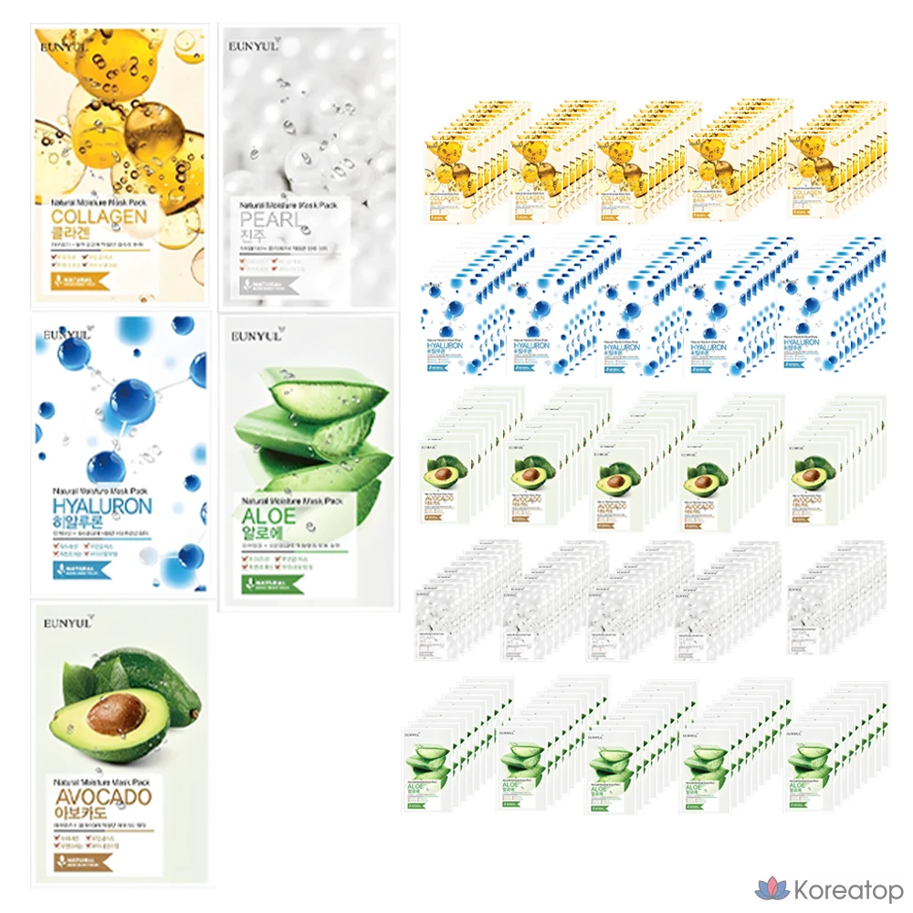 Тканевая маска для лица Eunyul Natural Moisture Mask (Aloe + Collagen + Pearl + Hyaluronic Acid + Avocado), 50 шт.