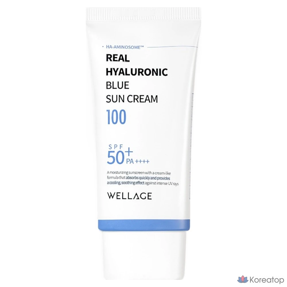 Солнцезащитный крем WELLAGE Real Hyaluronic Blue Sun Cream SPF50+ PA++++, 50 мл, 1 шт.
