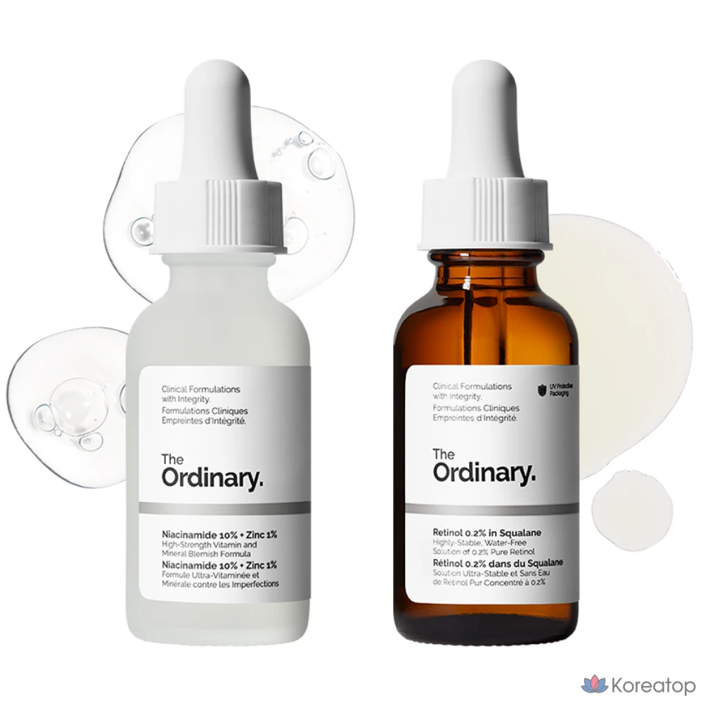Набор для ухода The Ordinary Niacinamide Zinc Essence 30 мл + Retinol 0.2% in Squalane Serum 30 мл, 1 шт.