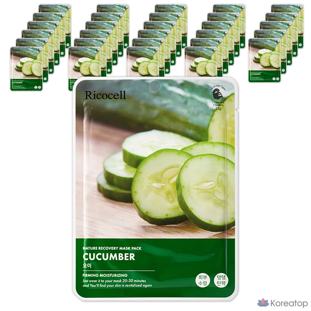 Тканевая маска для лица Ricocell Nature Recovery Mask Cucumber, 23 г, 120 шт.