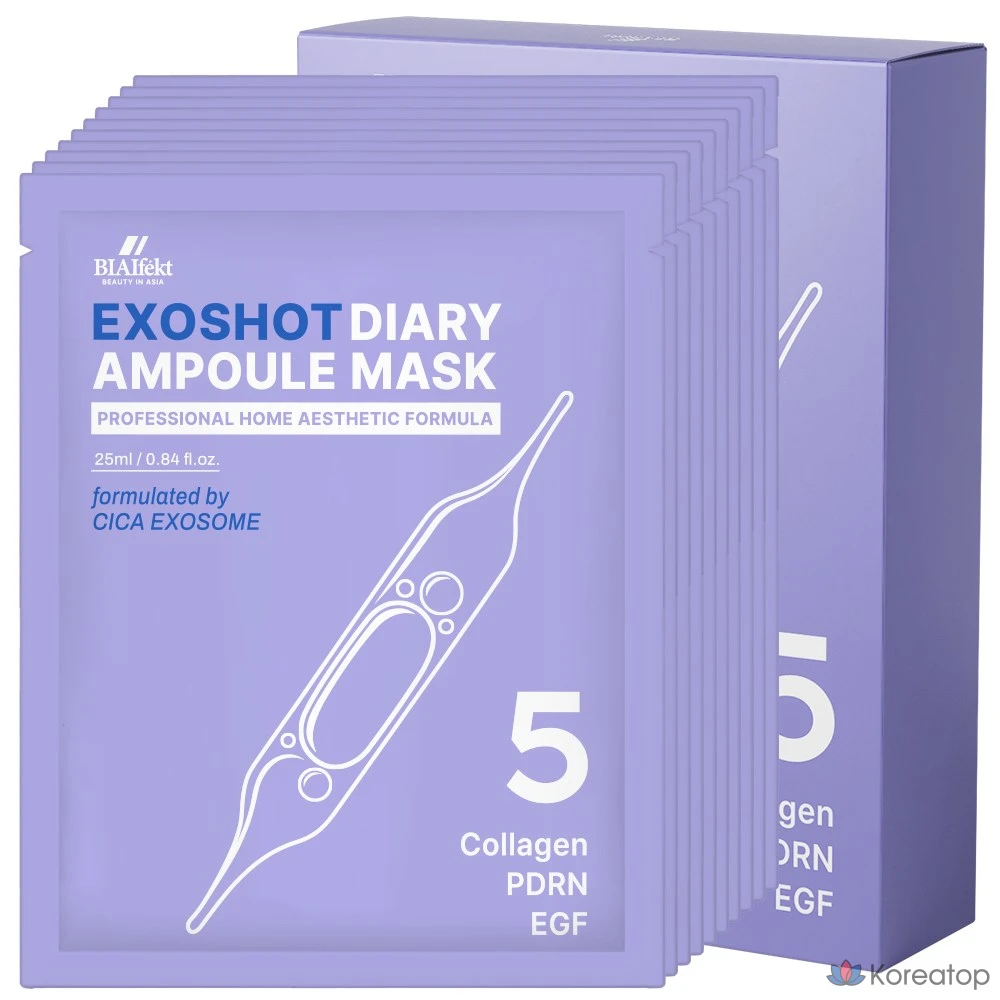 Тканевая маска для лица BIA EFFECT Exoshot Diary Ampoule Mask #5 Collagen PDRN EGF, 25 мл, 30 шт.