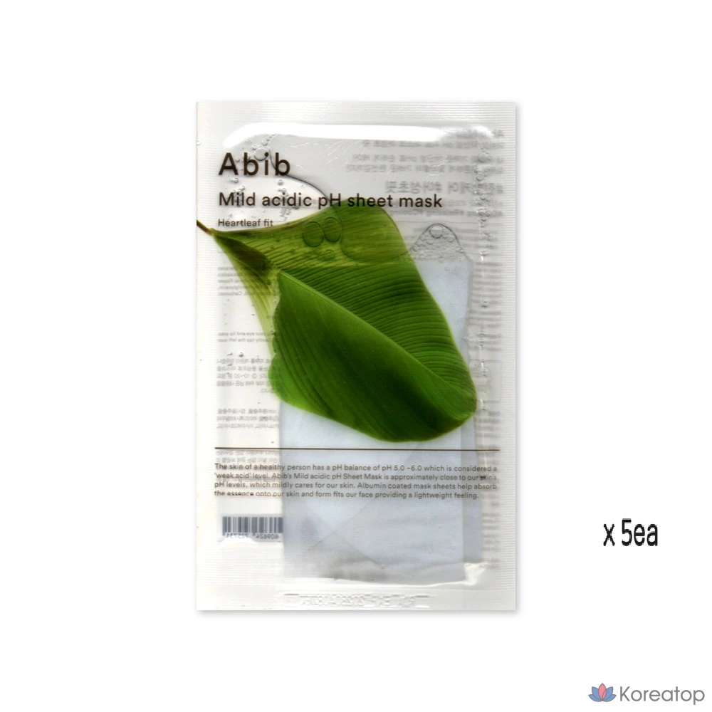 Тканевая маска для лица Abib Mild Acidic pH Sheet Mask Heartleaf Fit, 30 мл, 5 шт.