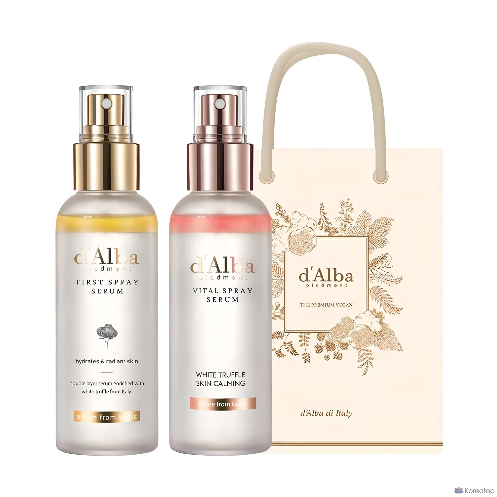 Набор для ухода d'Alba White Truffle First Spray Serum + Vital Spray Serum + Gift Bag, 2 шт.
