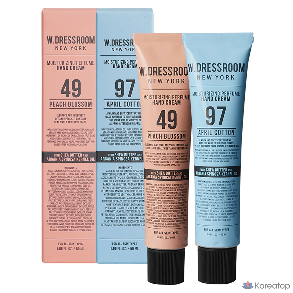 Набор для ухода W.Dressroom Perfume Hand Cream 50 ml Set (Peach Blossom + April Cotton), 2 шт.