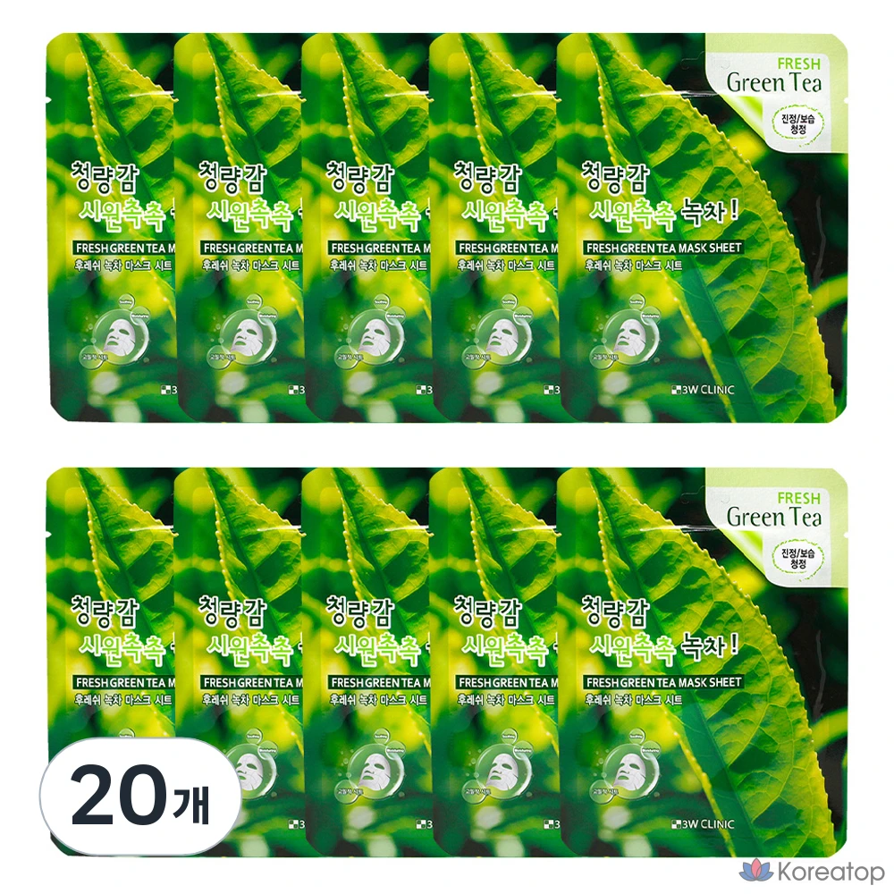 Тканевая маска для лица 3W Clinic Fresh Green Tea Mask, 20 шт.