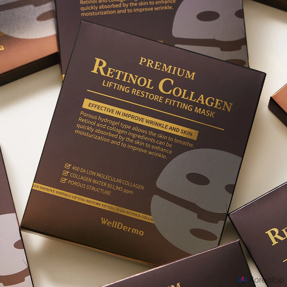 Тканевая маска для лица WellDerma Premium Retinol Collagen Lifting Restore Fitting Mask, 28 шт., фото 6