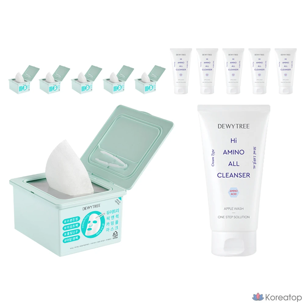 Тканевая маска для лица Dewytree Pick and Quick Calming Full Mask + High Amino Cleansing Foam, 50 мл, 12 шт.