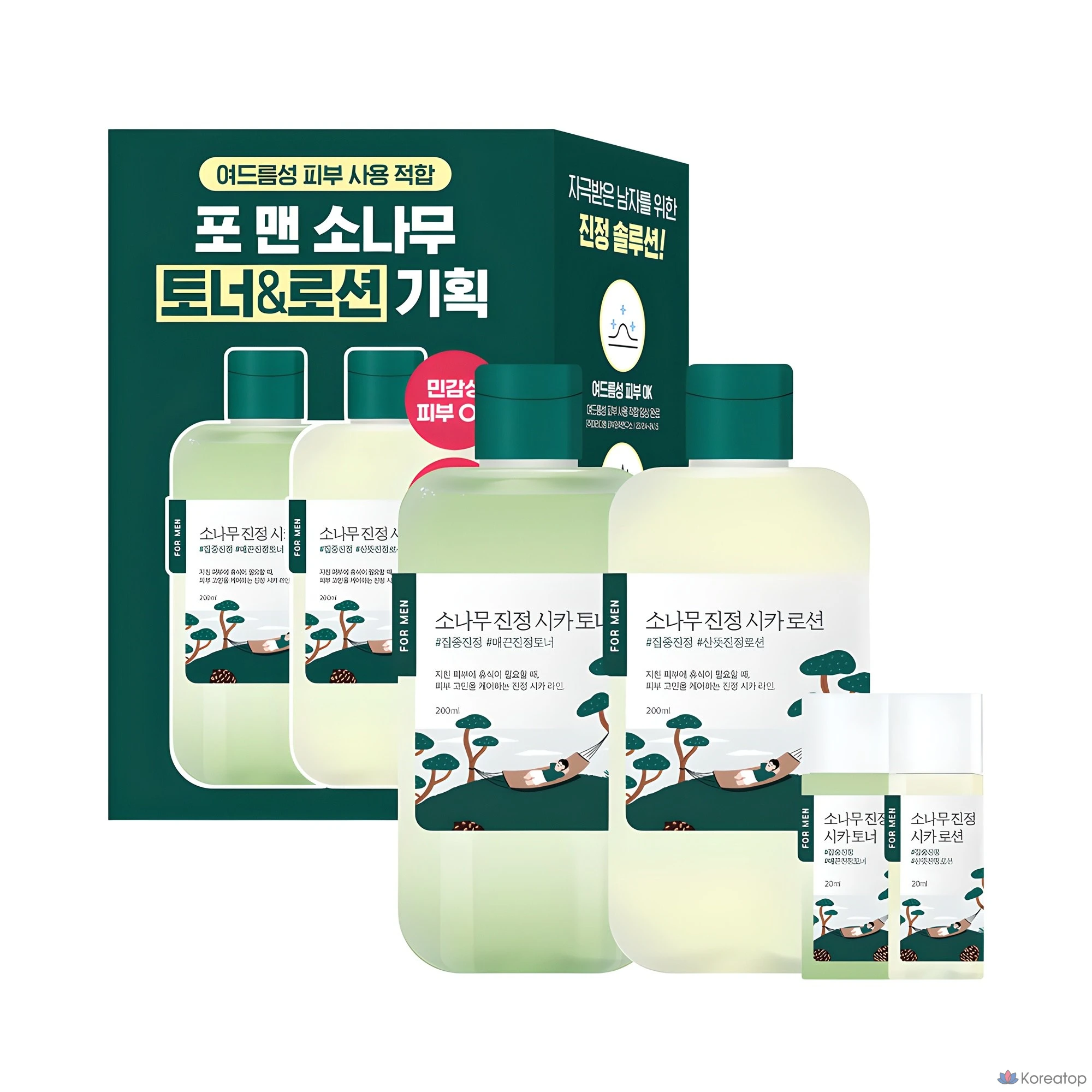 Набор для ухода Round Lab For Men Pine Tree Calming Cica Toner + Lotion 2-piece Set, 1 шт.