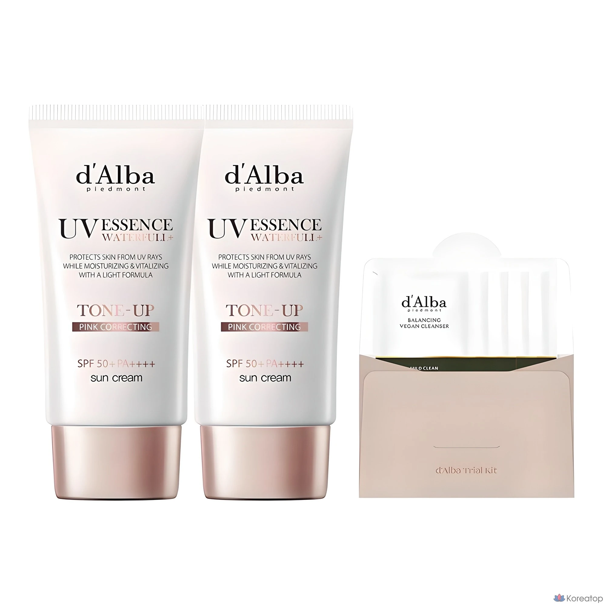 Солнцезащитный крем d'Alba Waterfull Tone-Up Sun Cream SPF50+ PA++++ + Веганский гель-очищающее средство Balancing Vegan Gel Cleanser, 50 мл + 15 мл, 1 шт.