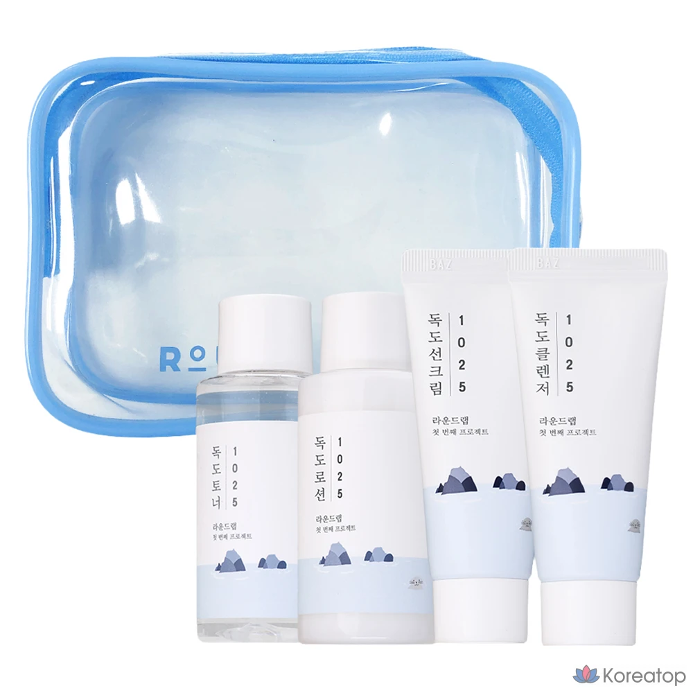 Набор для ухода Round Lab 1025 Dokdo Travel Kit (Toner + Lotion + Sun Cream + Cleanser + Pouch), 1 шт.