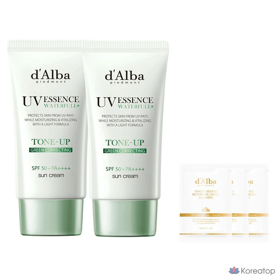 Солнцезащитный крем d'Alba Clean Tea Tree Liposome Tone-Up Sun Cream Green SPF50+ PA++++, 2 шт. + Серум-клинзер, 3 шт.