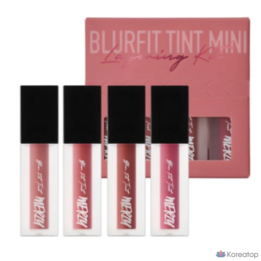 Тинт для губ MERZY Blur Fit Mini Layering Lip Tint Kit, оттенки BT5 Jeolje + BT6 Heungmi + BT8 Jungdok + BT12 Monghwan, 1.5 г, 1 шт.