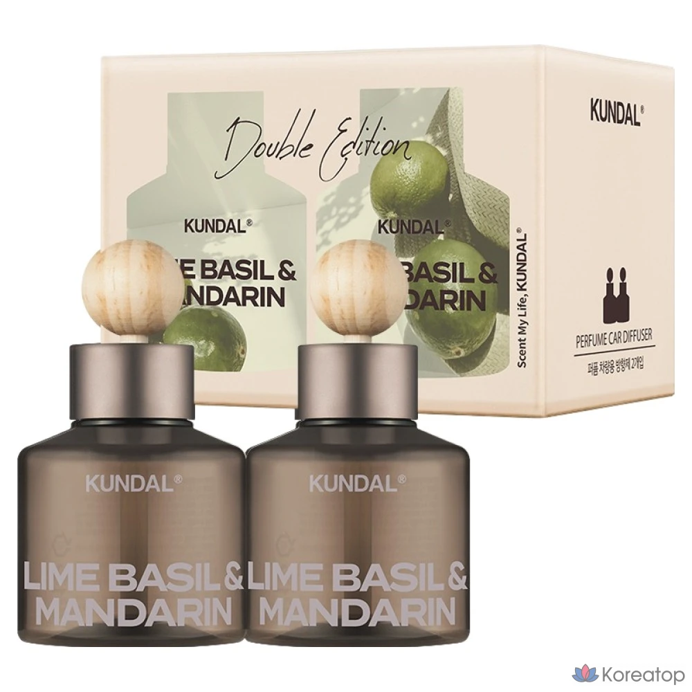 Набор для ухода Kundal Perfume Car Diffuser 75ml 2p + Wood Ball Stick 2p Set, оттенок Lime Basil &amp; Mandarin, 1 шт.