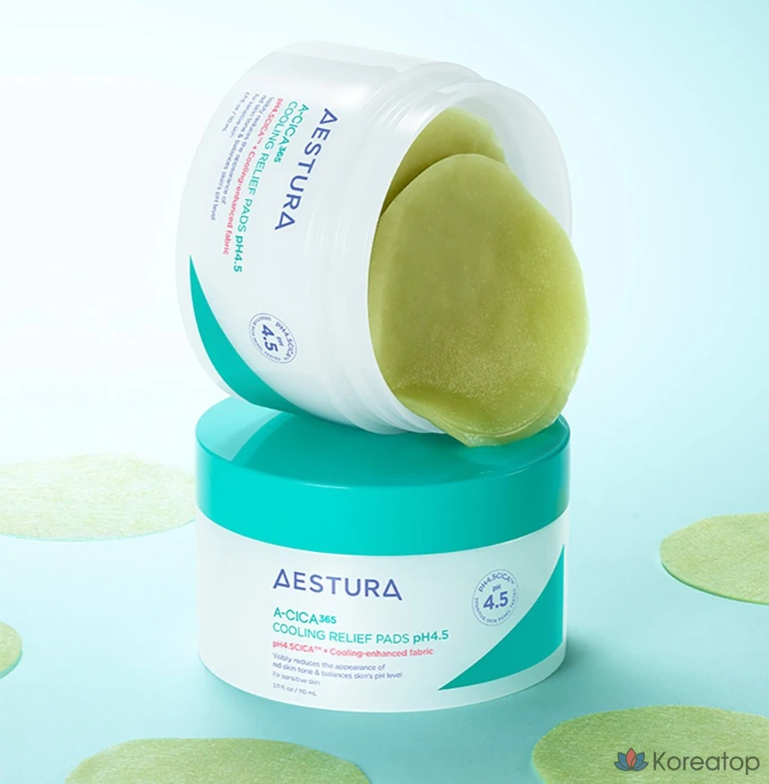 Пэды для лица AESTURA A-Cica 365 Cooling Soothing Pad pH4.5, 110 мл, 60 шт.