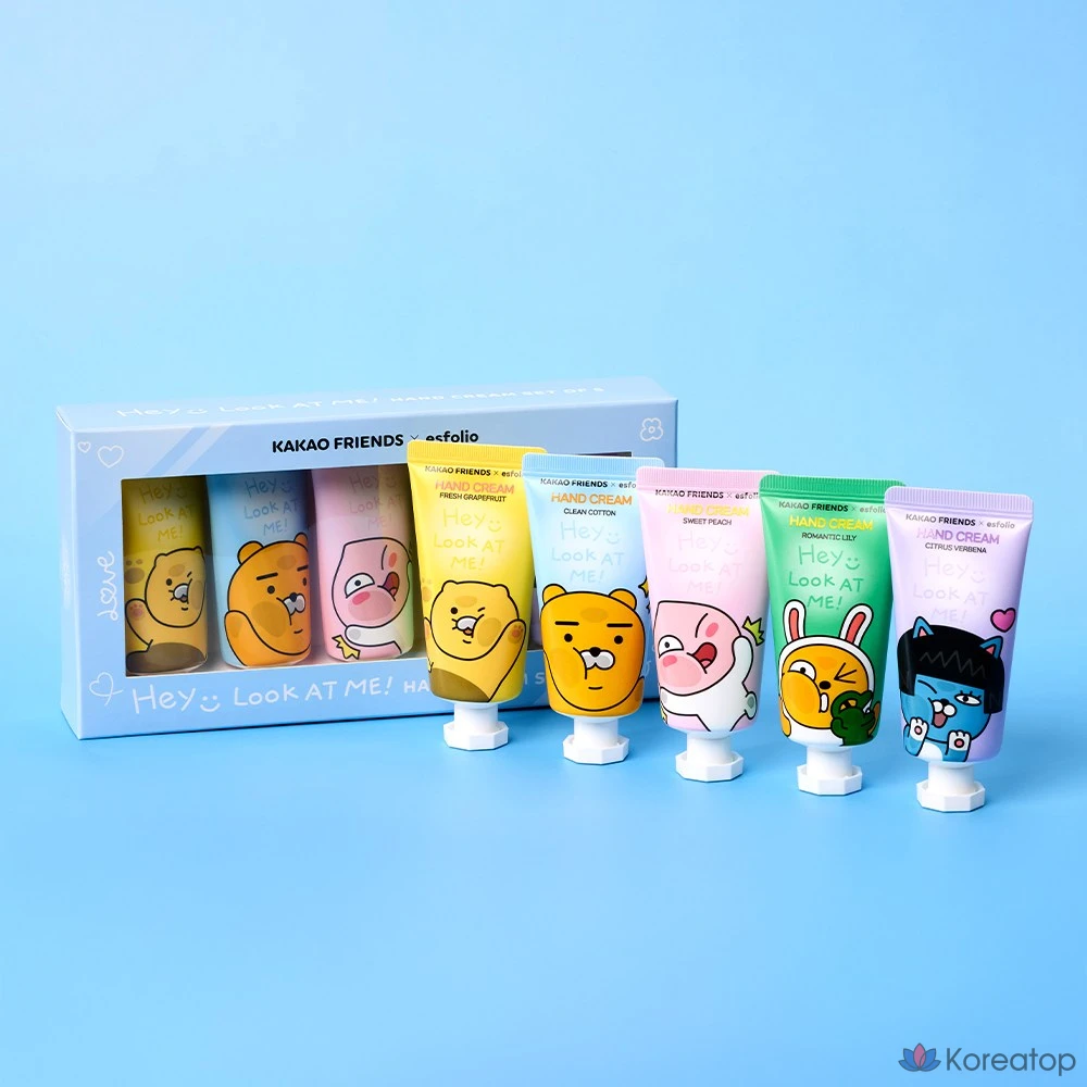 Набор для ухода Esfolio Kakao Friends Look At Me Hand Cream 5-piece Set (Grapefruit/Clean Cotton/Sweet Peach/Romantic Lily/Citrus Verbena), 1 шт.