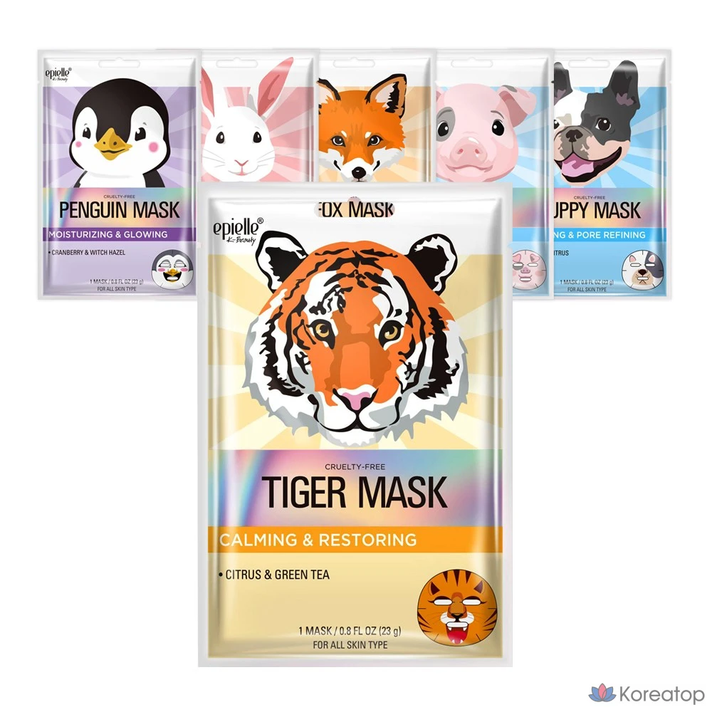 Тканевая маска для лица Epielle New Animal Character Mask, 12 шт.