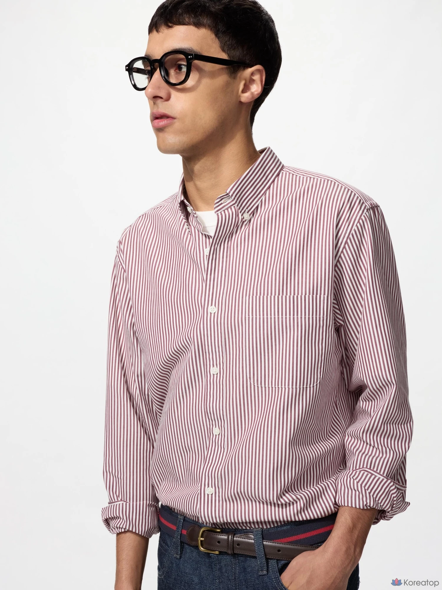 Рубашка Uniqlo Broadcloth Shirt Button-Down Collar, в полоску