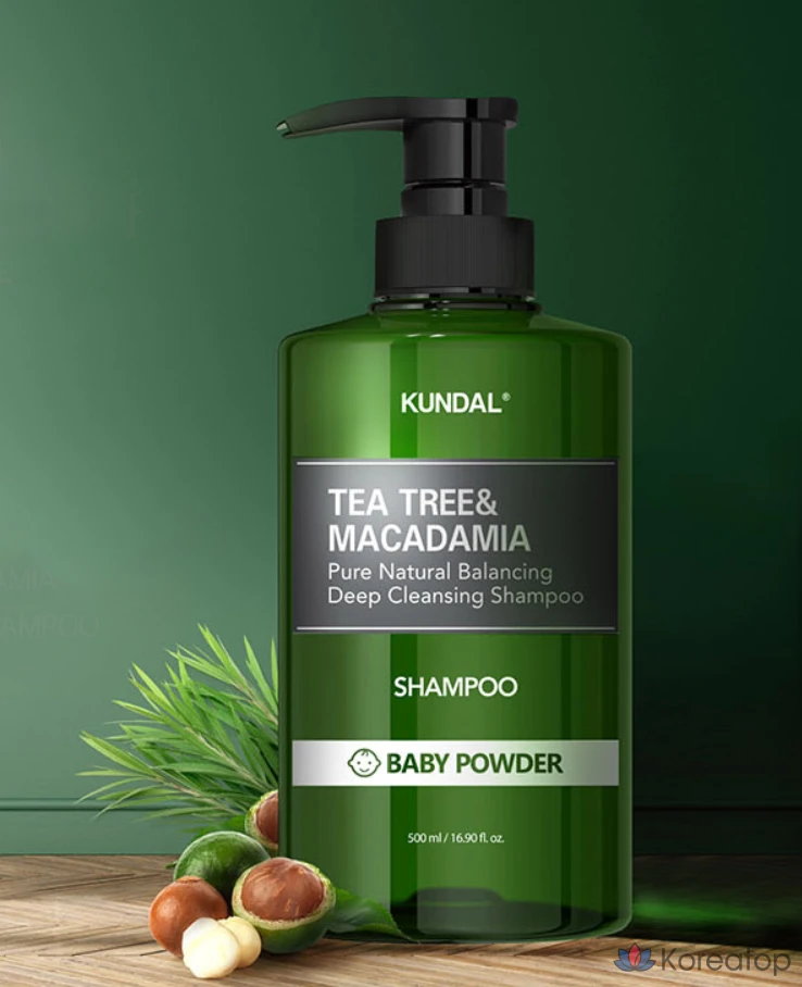 Шампунь Kundal Tea Tree & Macadamia Deep Cleansing Shampoo, аромат Baby Powder, 1.058 л, 1 шт., фото 5