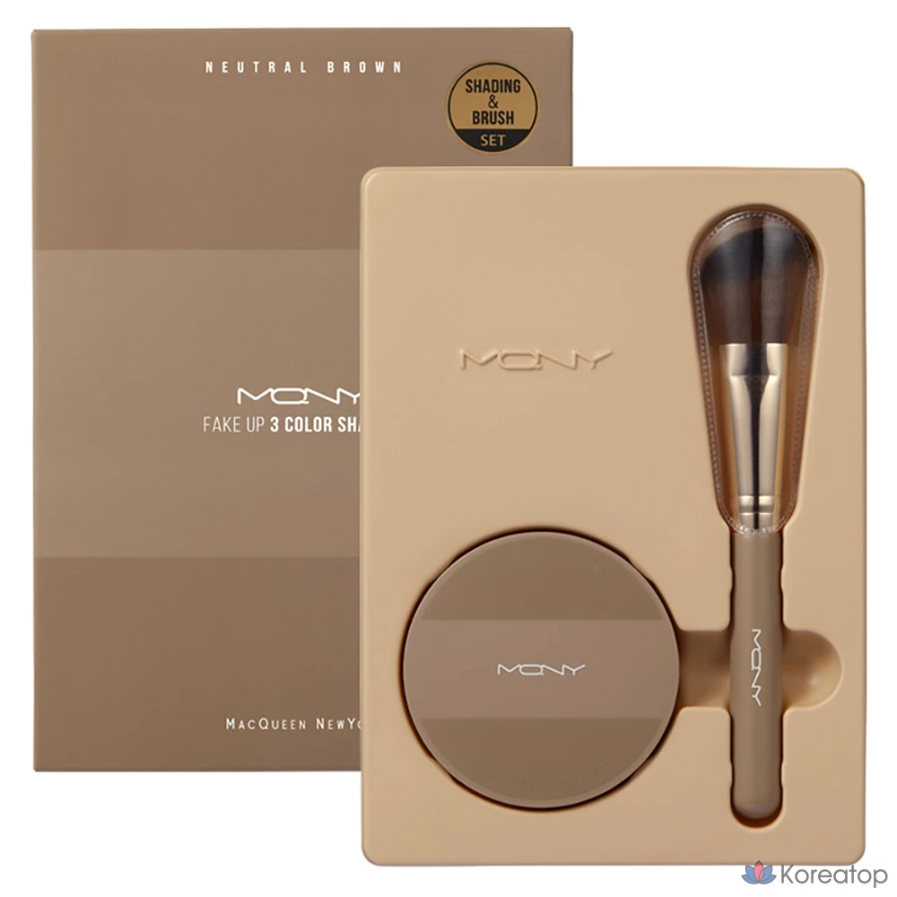 Скульптор-шиммер Mqny Fake Up 3-Color Shading, оттенок Neutral Brown, 9 г + кисть, 1 шт.