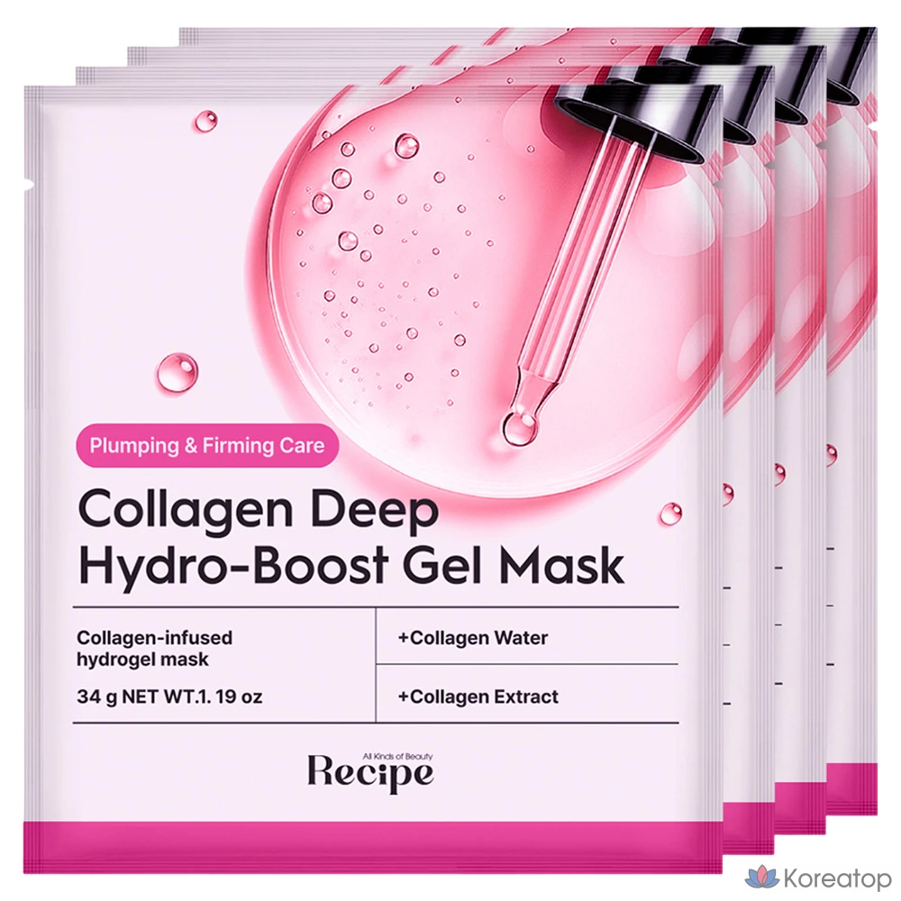 Тканевая маска для лица Re:cipe Collagen Deep Hydro Boost Gel Mask, 4 шт.