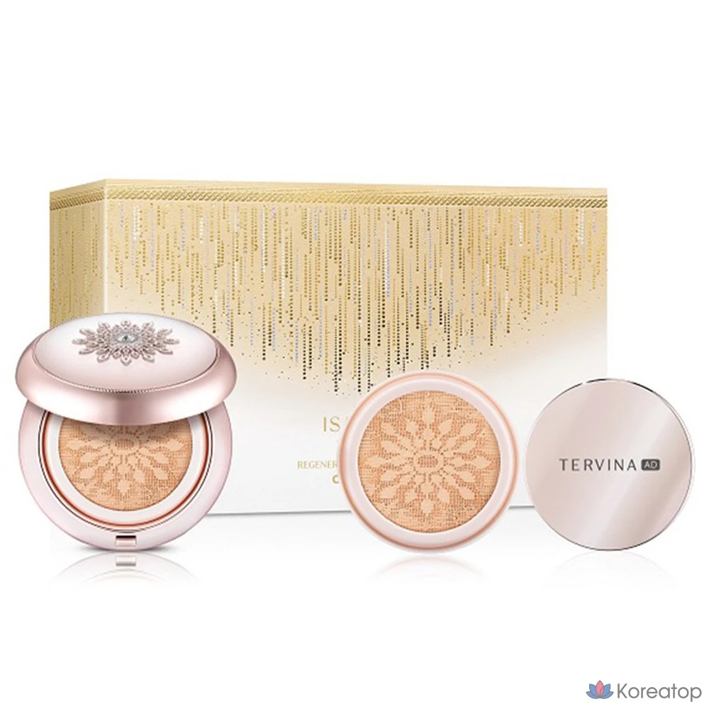Набор для ухода 3CE Terbina Advanced Essence Cushion 15g + Refill 15g + Loose Powder 7g, оттенок 23 Natural Beige, 1 шт.