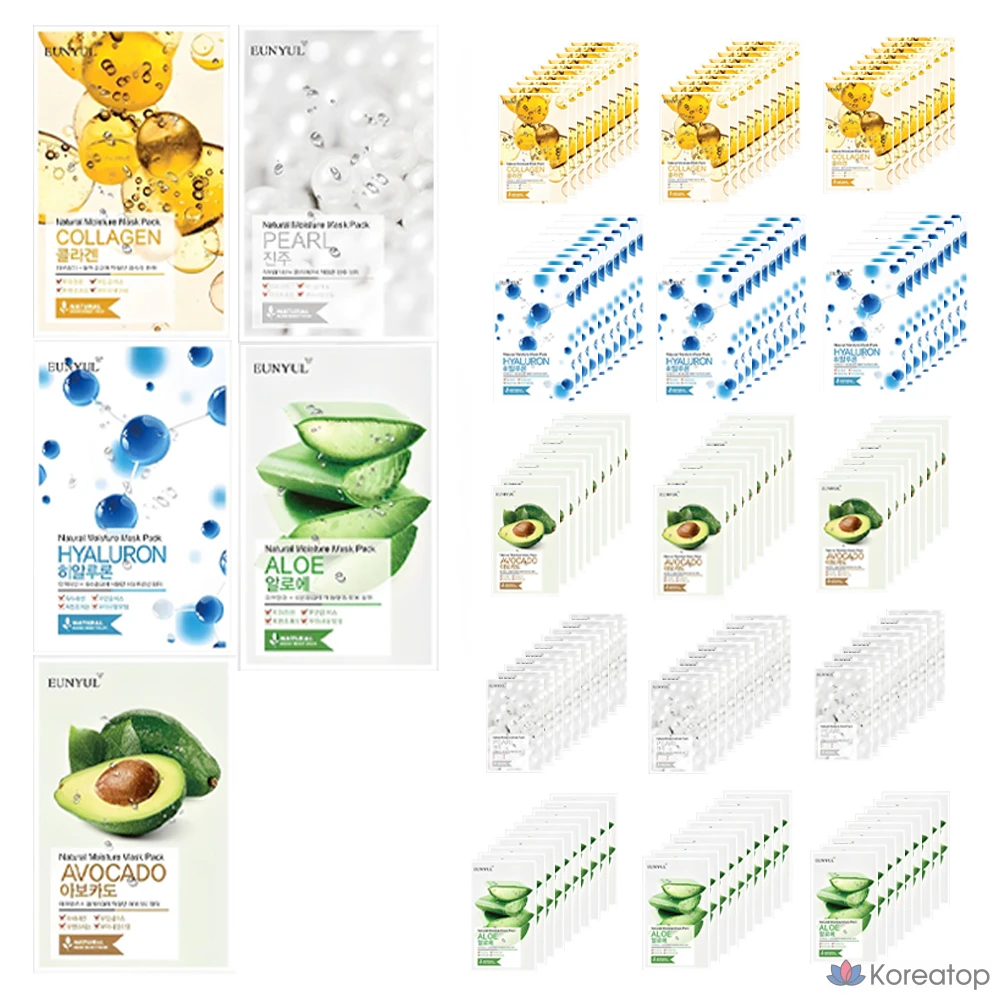 Тканевая маска для лица Eunyul Natural Moisture Mask (Aloe + Collagen + Pearl + Hyaluronic Acid + Avocado), 150 шт.