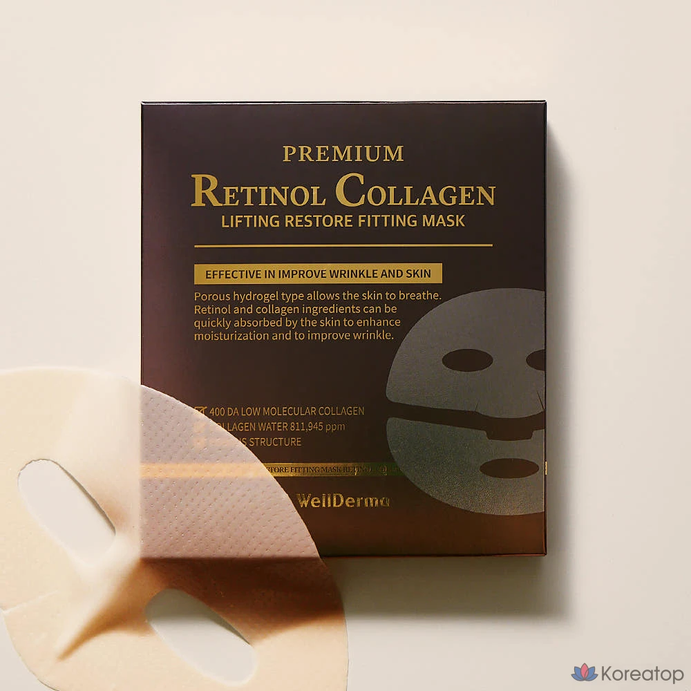 Тканевая маска для лица WellDerma Premium Retinol Collagen Lifting Restore Fitting Mask, 42 шт., фото 2