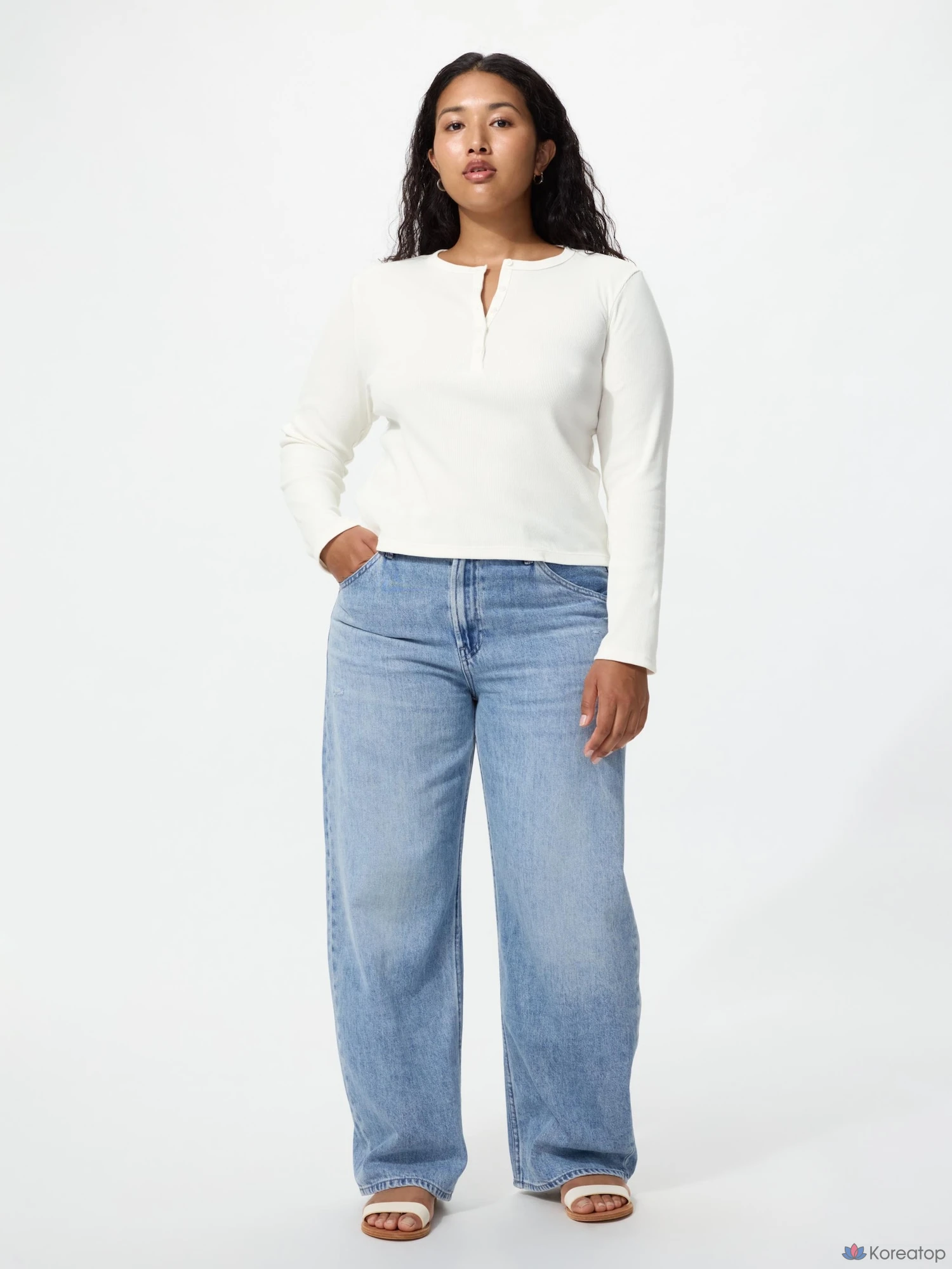 Футболка с длинным рукавом Uniqlo Rib Henley Neck T
