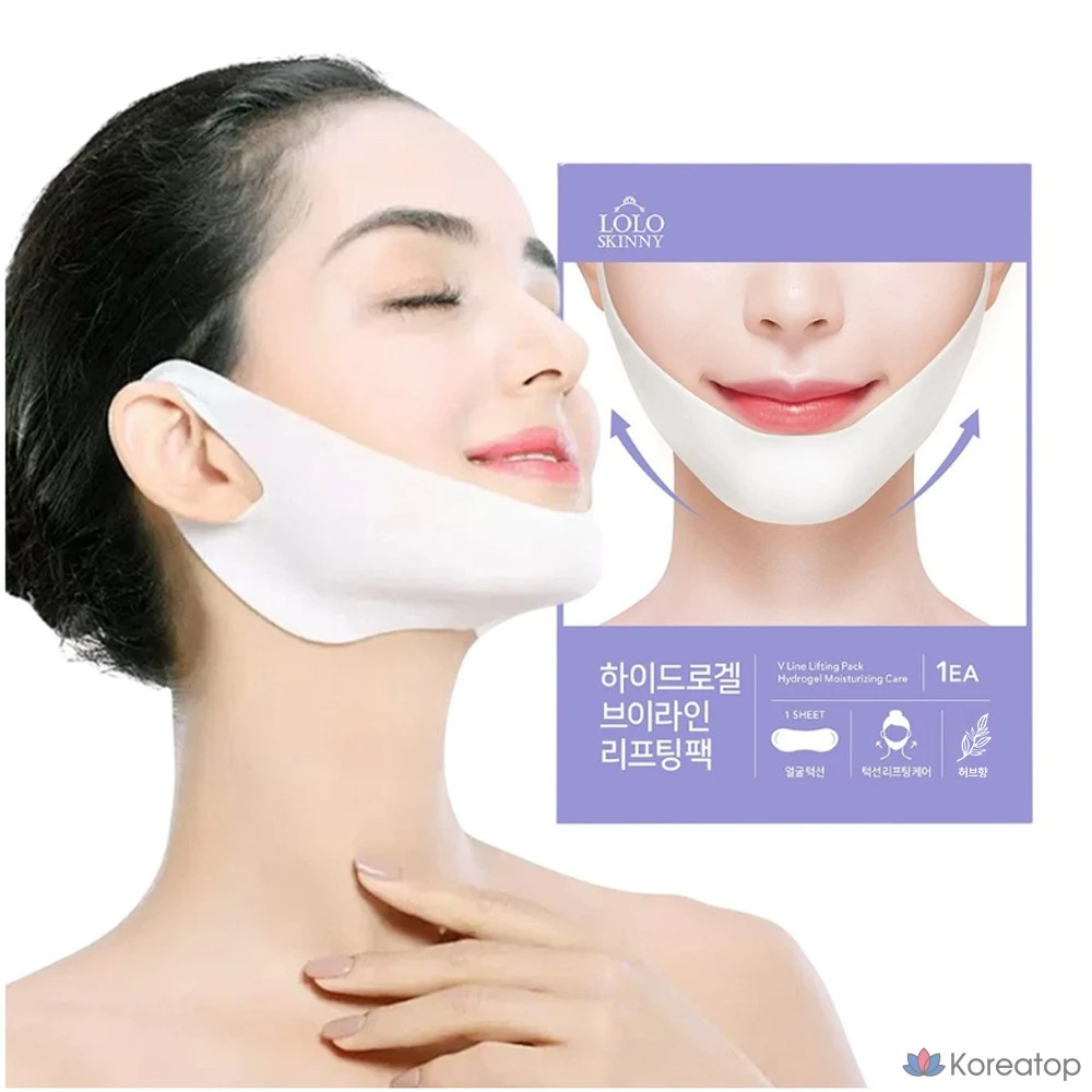 Тканевая маска для лица LOLO SKINNY Two-Step Hydrogel Chin V-Line Collagen Mask Pack + Lifting Band, 34 шт., фото 4