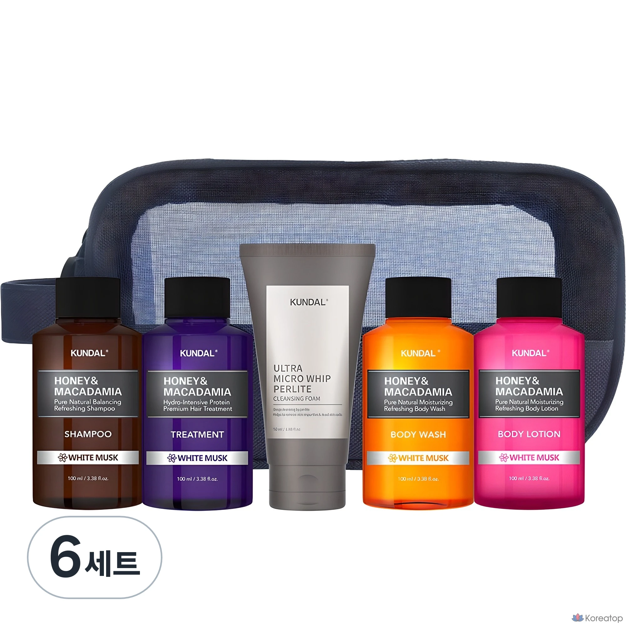 Набор для ухода Kundal Travel 5-piece Set Type B (с очищающей пеной), аромат White Musk, 6 шт.