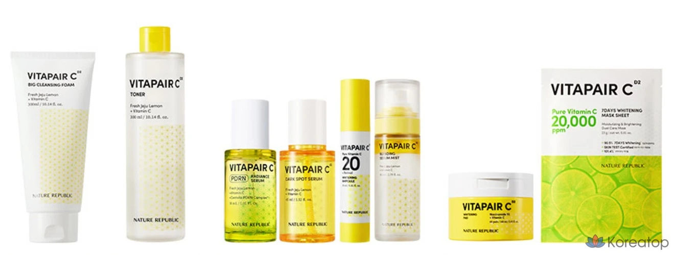 Набор для ухода Nature Republic Vita Pair C Serum Special Set (Serum + Toner + Foam Cleanser + Cotton Pads), 1 шт.