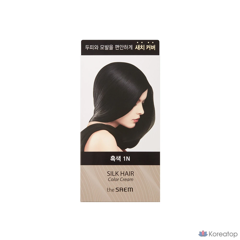 Краска для волос The Saem Silk Hair Color Cream Grey Hair Cover, оттенок Black 1N, 60 г + 60 г + 8 мл, 1 шт.