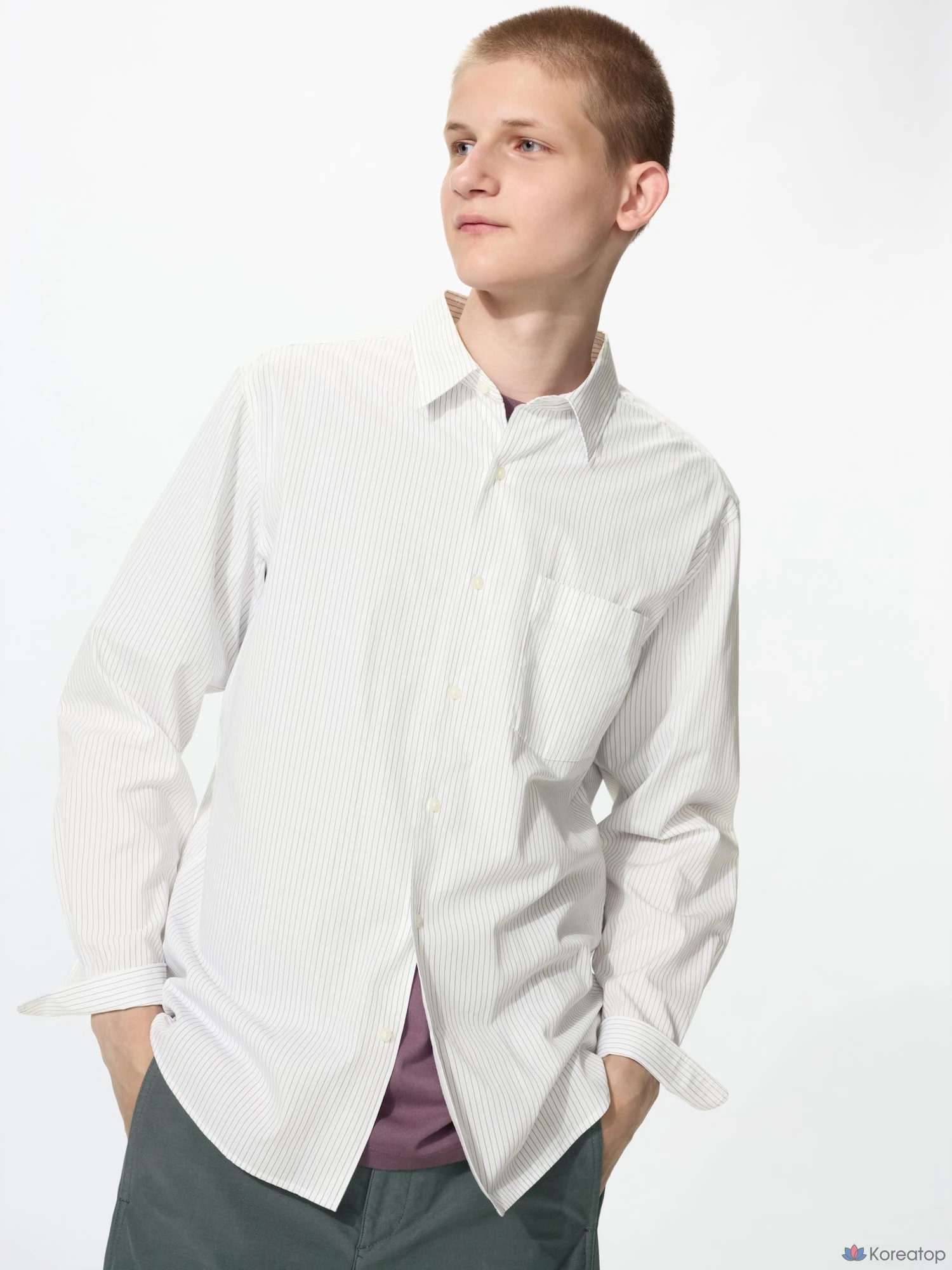 Рубашка Uniqlo Broadcloth Shirt Regular Collar Stripe A