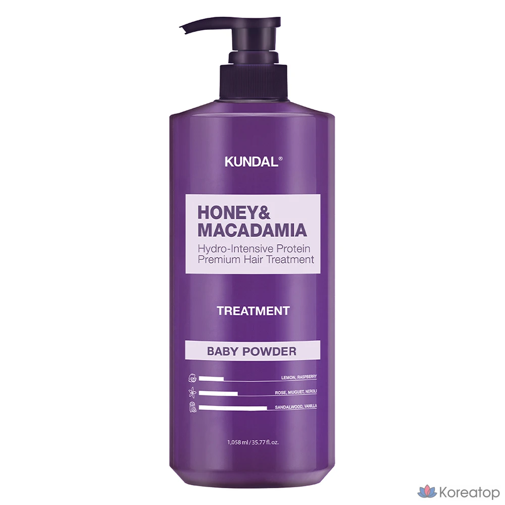 Кондиционер для волос Kundal Honey & Macadamia Hair Treatment, аромат Baby Powder, 1.058 л, 1 шт.