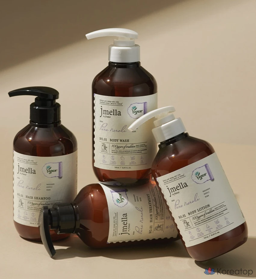 Набор для ухода Jmella In France Pure Neroli Vegan Body Wash 500ml + Body Lotion 500ml + Shower Ball Gift Set, 1 шт.