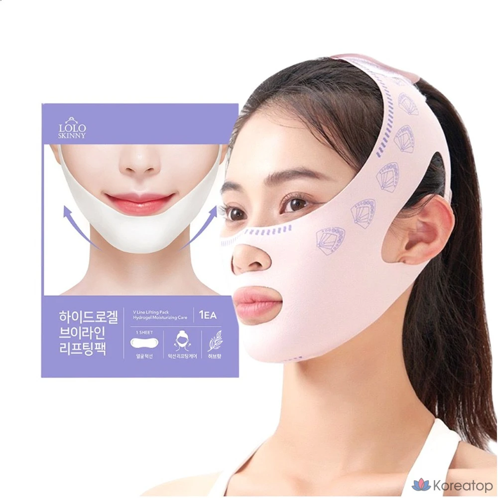 Тканевая маска для лица LOLO SKINNY Two-Step Hydrogel Chin V-Line Collagen Mask Pack + Lifting Band, 34 шт., фото 5