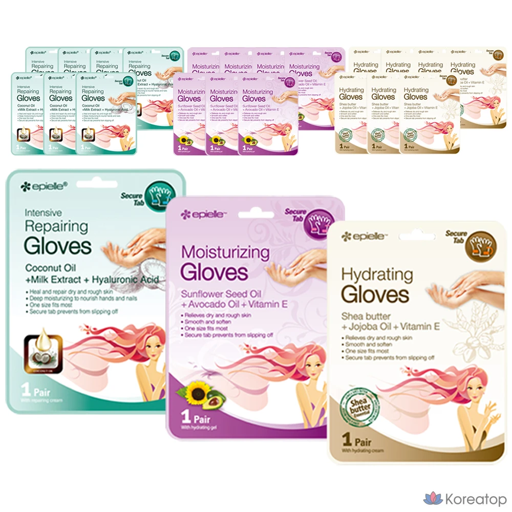 Тканевая маска для лица Epielle Hand Mask Pack Moisturizing 4p + Hydrating 4p + Intensive Repairing 4p, 24 шт.