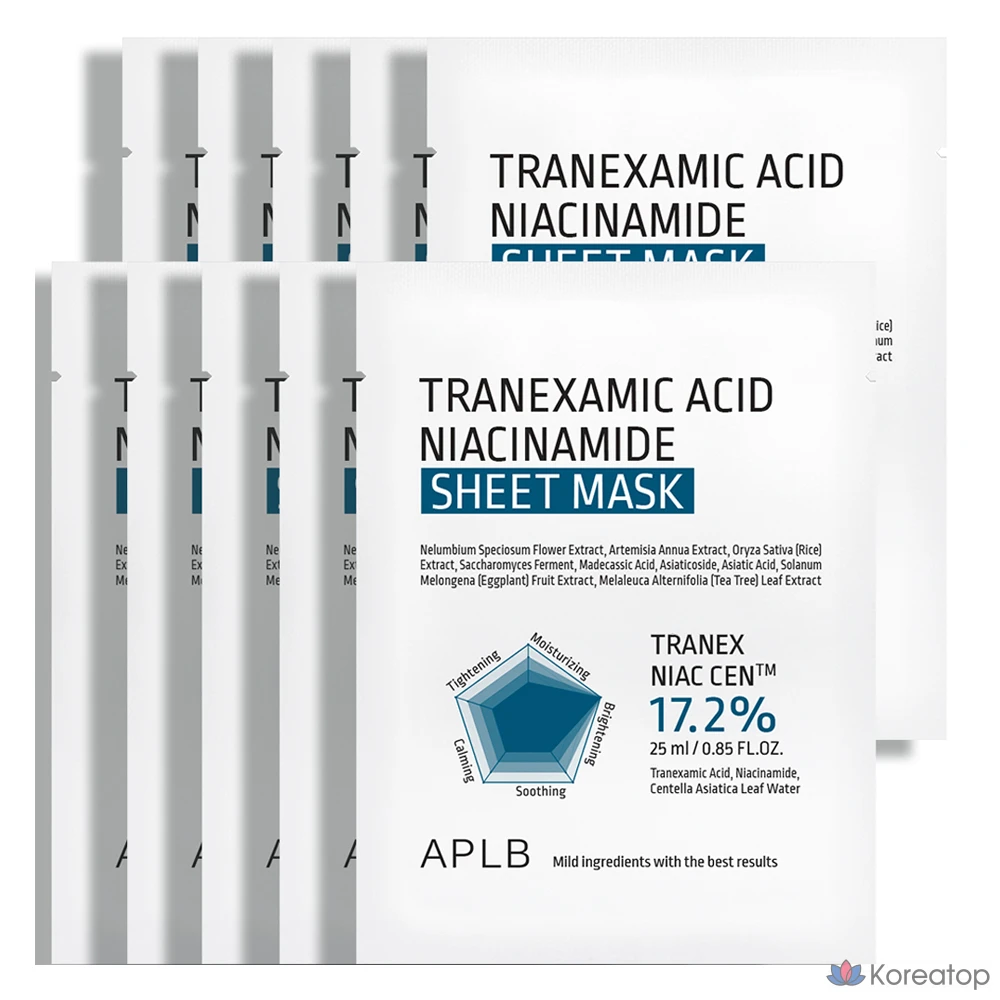 Тканевая маска для лица APLB Tranexamic Acid Niacinamide Sheet Mask, 10 шт.