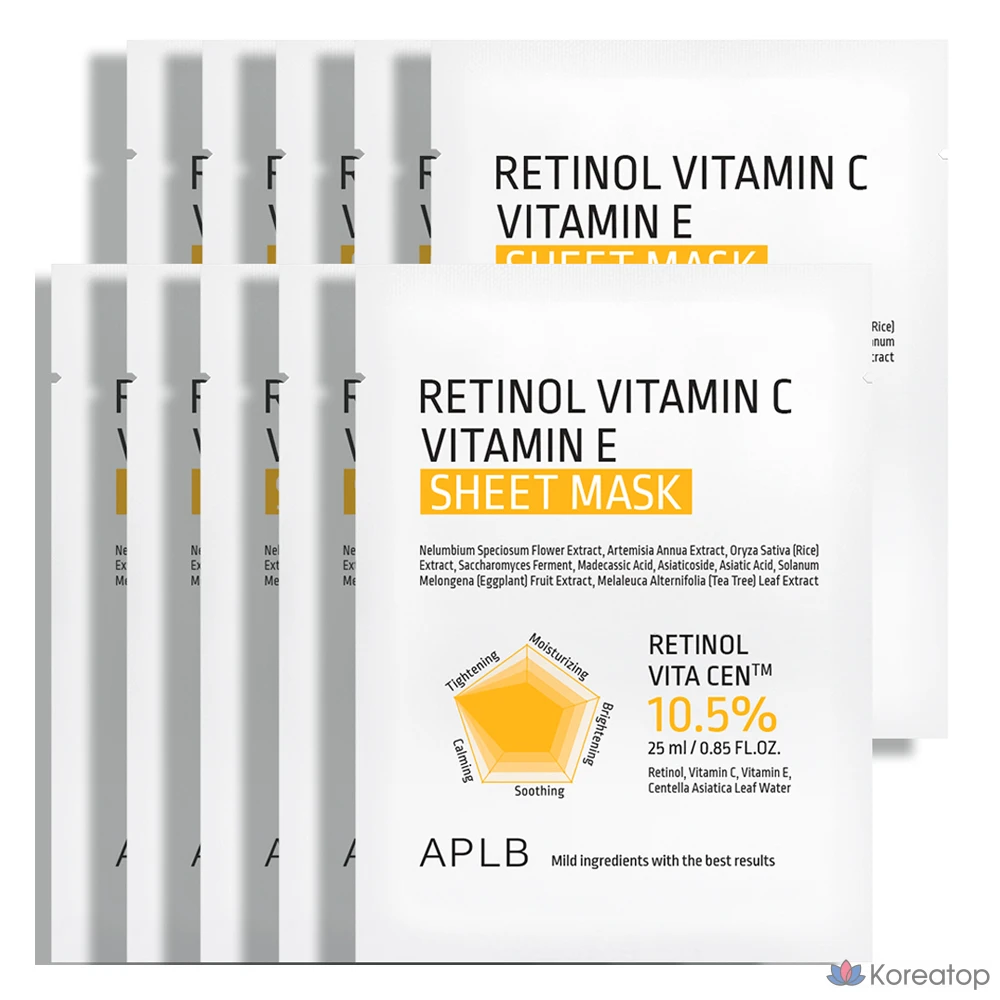 Тканевая маска для лица APLB Retinol Vitamin C Vitamin E Sheet Mask, 10 шт.
