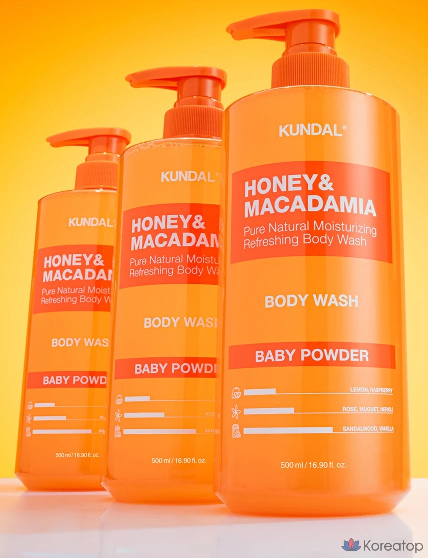 Гель для душа Kundal Honey & Macadamia Pure Body Wash, аромат Baby Powder, 500 мл, 1 шт., фото 7