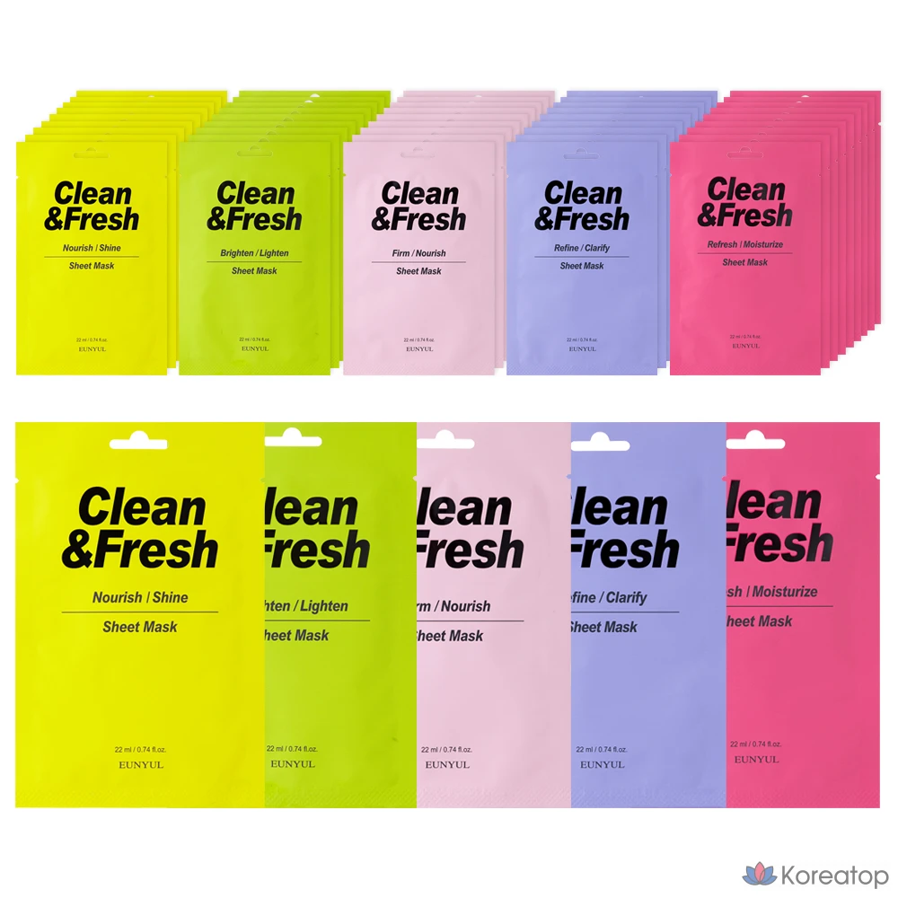 Тканевая маска для лица Eunyul Clean & Fresh Sheet Mask Glow 5 Types, 50 шт.