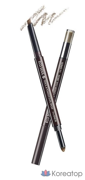 Карандаш для бровей The Saem Eco Soul Pencil & Powder Dual Eyebrow Auto Pencil, оттенок 02 Dark Brown, 0.3 г, 1 шт., фото 2