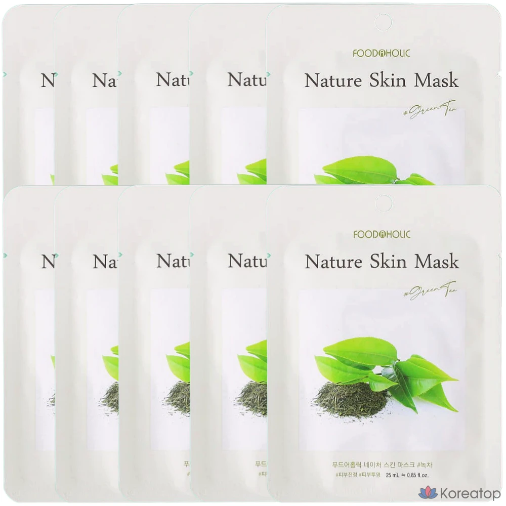 Тканевая маска для лица FoodaHolic Nature Skin Mask Green Tea, 9 шт.