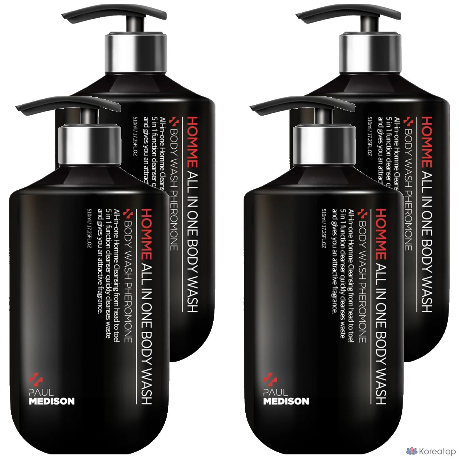 Гель для душа PAUL MEDISON Homme All-in-One Body Wash Pheromone, 510 мл, 4 шт.