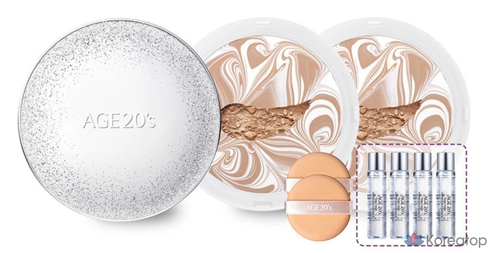 Пудра-компакт AGE 20S Essence Cover Pact Sparkle Case + Refill, оттенок 21 White Beige, 12.5 г x 2 шт. + 10 мл x 4 шт., 1 шт.