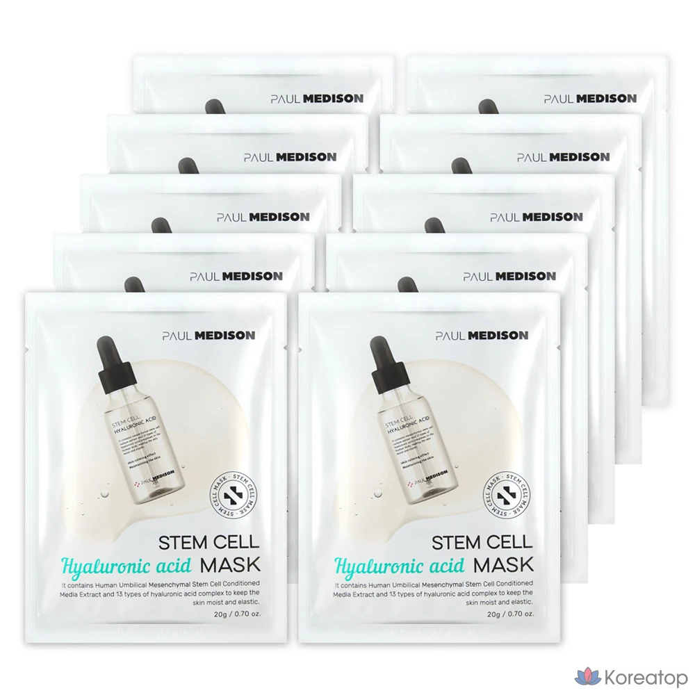 Тканевая маска для лица PAUL MEDISON Stem Cell Hyaluronic Acid Mask, 10 шт.